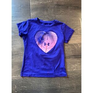 Under Armour Kids T Shirt Purple Heart Soccer Ball Graphic Tee Top Size 4